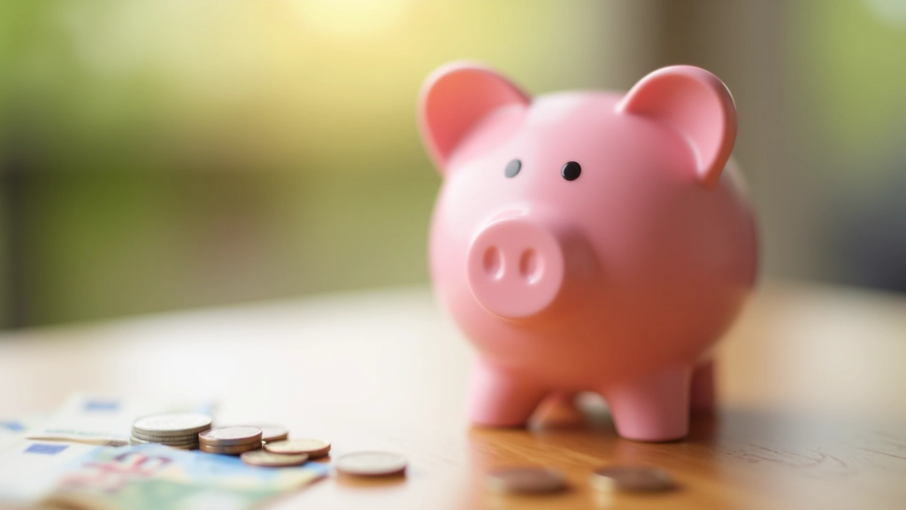 Tirelire rose avec des pièces de monnaie et billets euros, représentant l'épargne pour les urgences vétérinaires