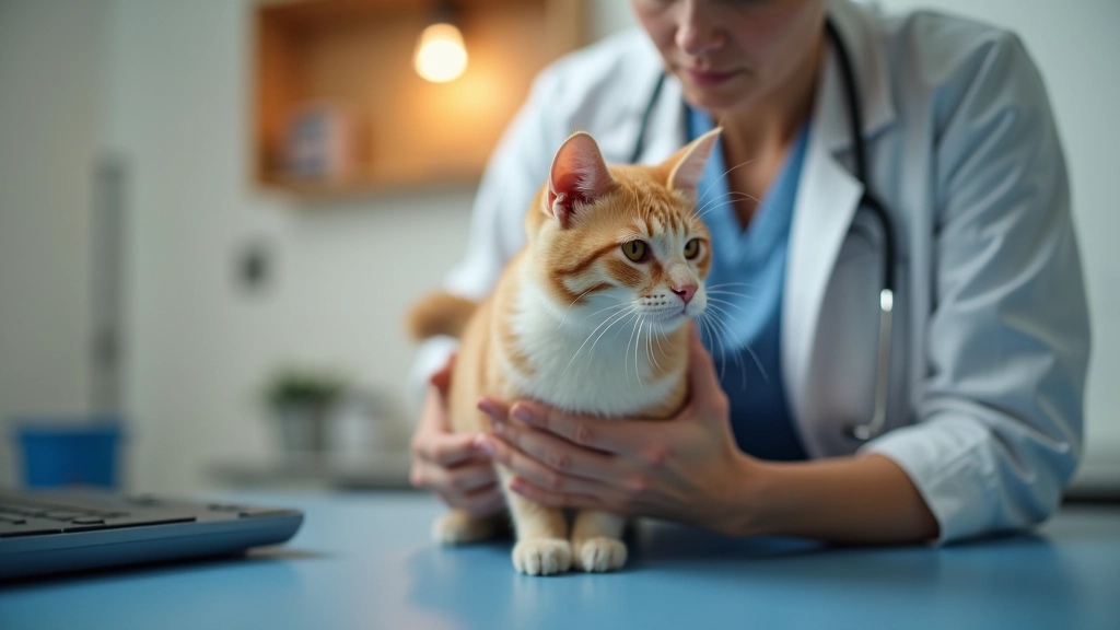 Veterinary consultation with cat