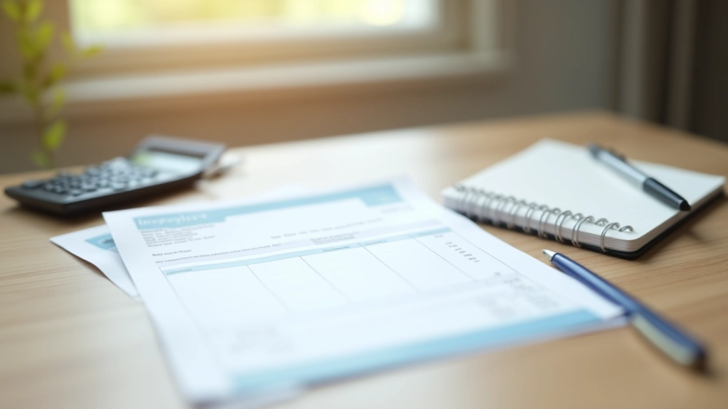 Reçu et facture de frais vétérinaires sur un bureau avec calculatrice et notes